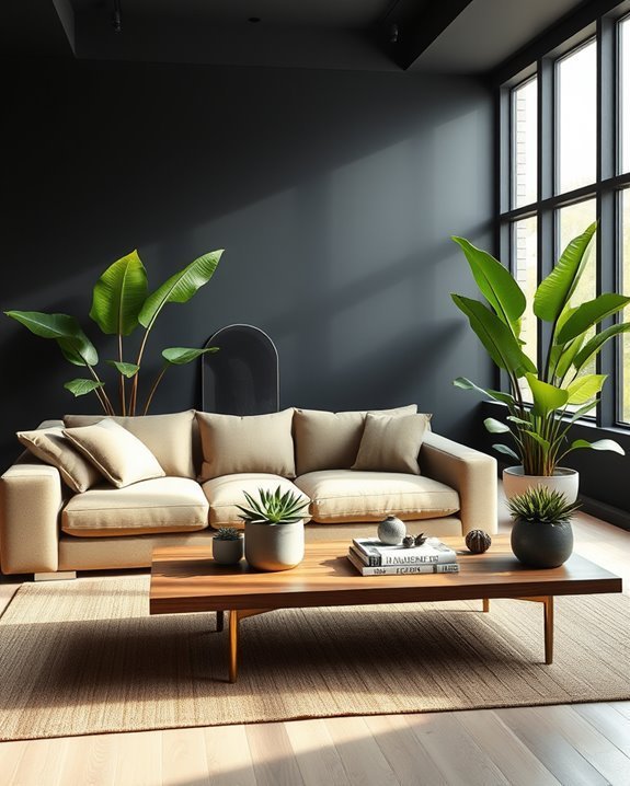 greenery enhances dark walls
