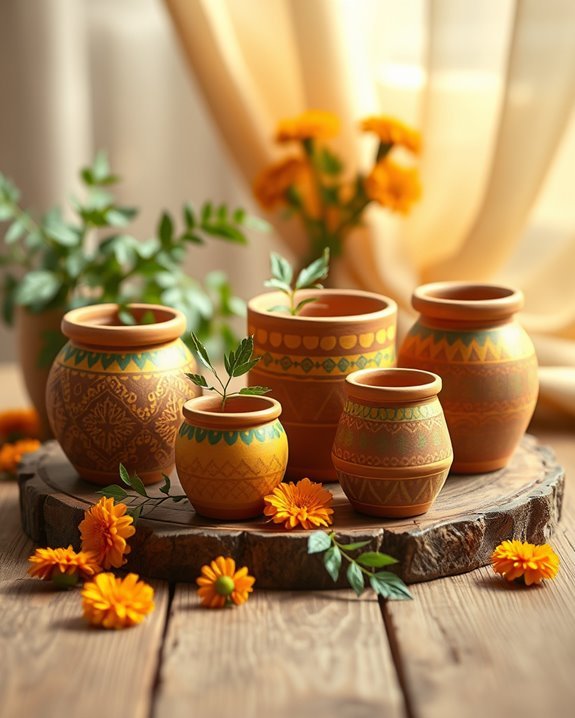 hand painted clay pot decor