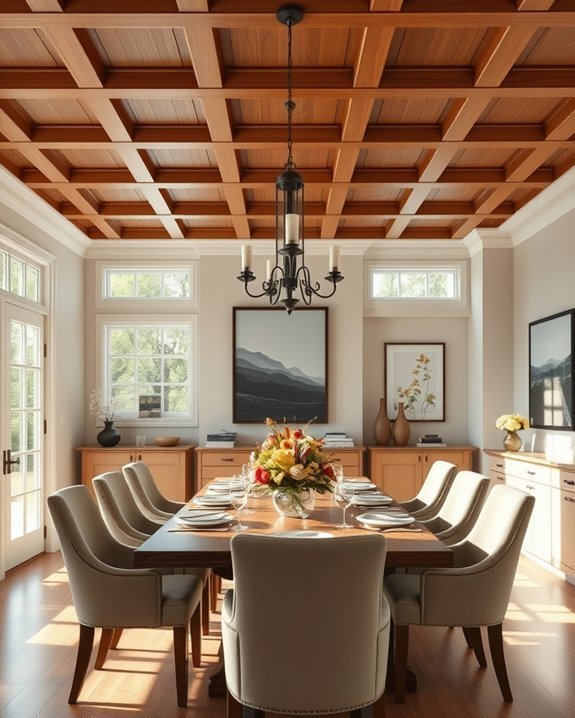 handcrafted wooden coffered ceiling
