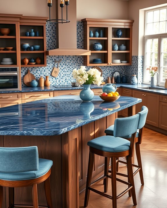 harmonious brown and blue accents