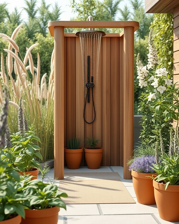 herb scented outdoor shower experience