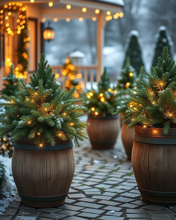 holiday planters with lights