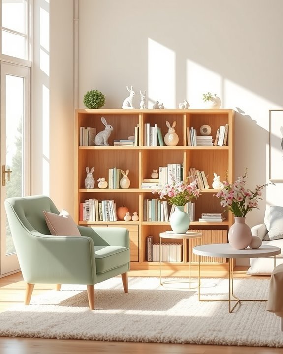 holiday themed bookshelf decor