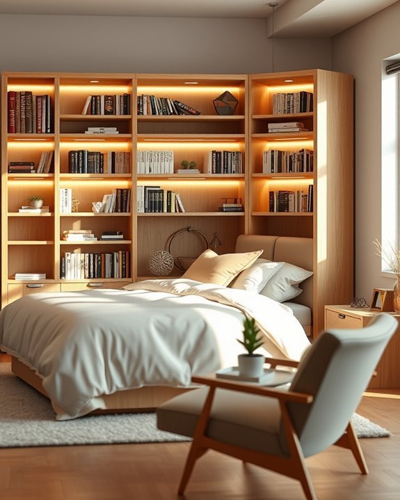 illuminated bookshelves for ambiance