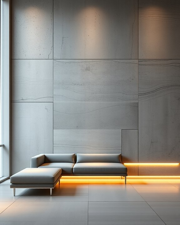 illuminated geometric concrete walls