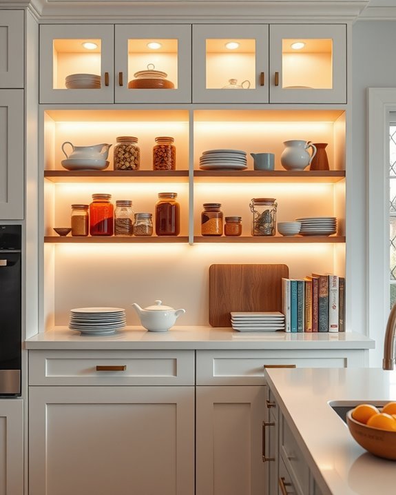 illuminated open shelving display