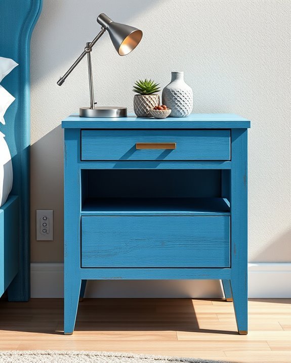 industrial blue bedside table
