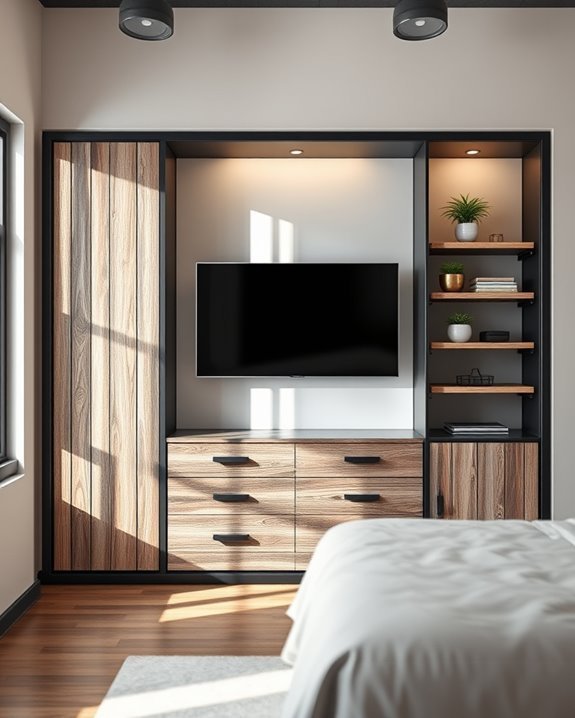 industrial closet with tv