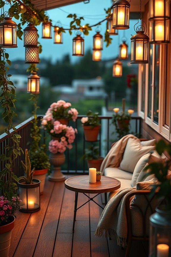 inviting balcony lantern lighting