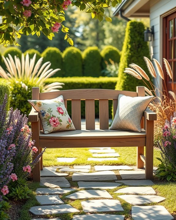 inviting cushioned bench decor