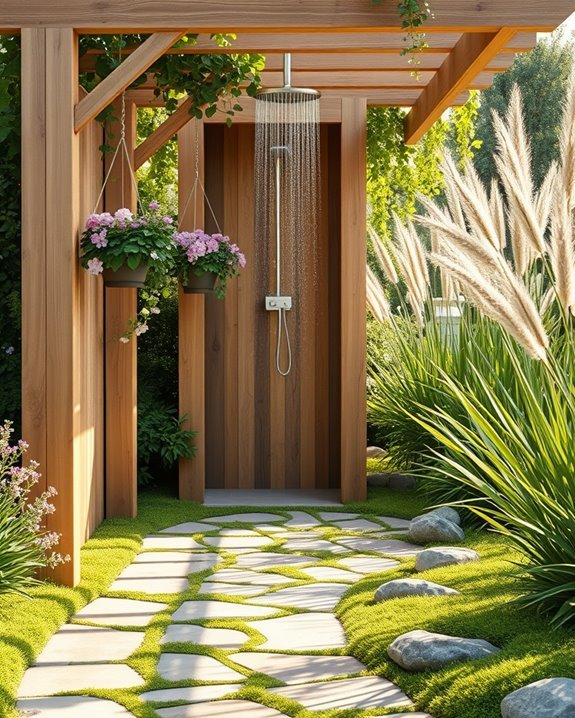 inviting outdoor shower pathway