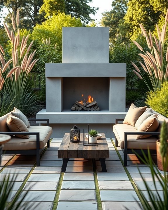 l shaped concrete outdoor fireplace