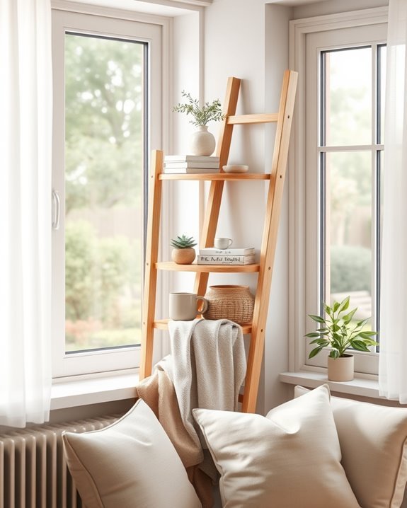 ladder shelf enhances bay window