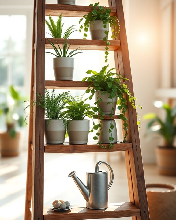 ladder shelf plant display
