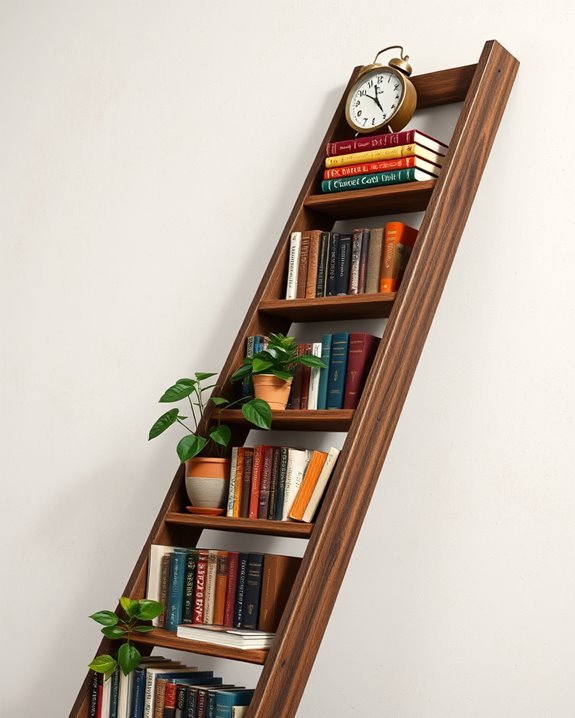 ladder transformed into bookshelf