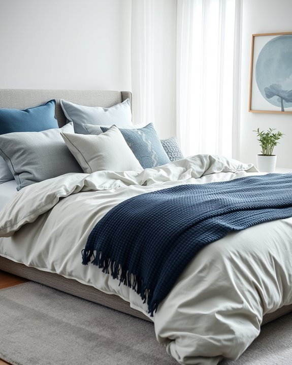 layered blue grey cushions