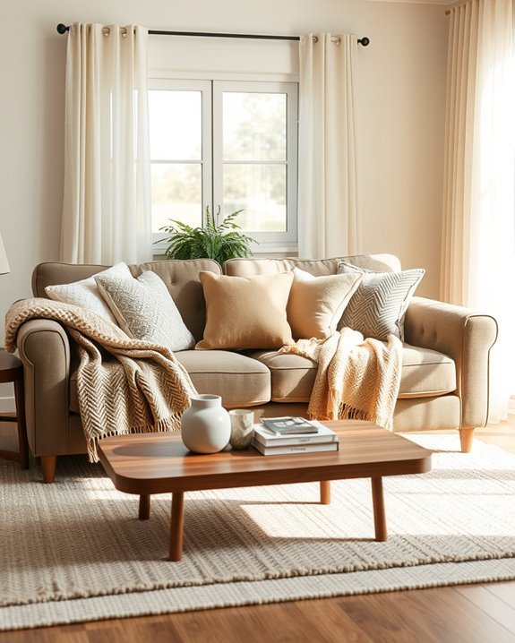 layered cushions and throws