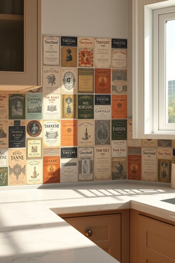 literary backsplash kitchen decor