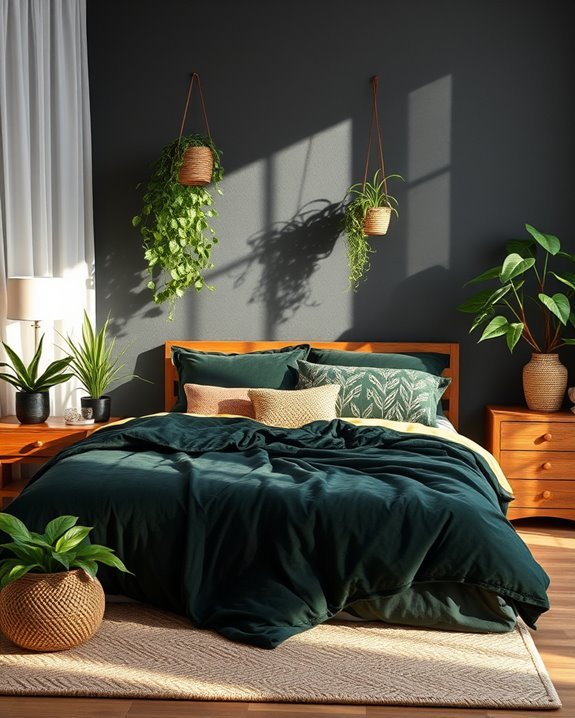 lush plants enhance boho bedroom