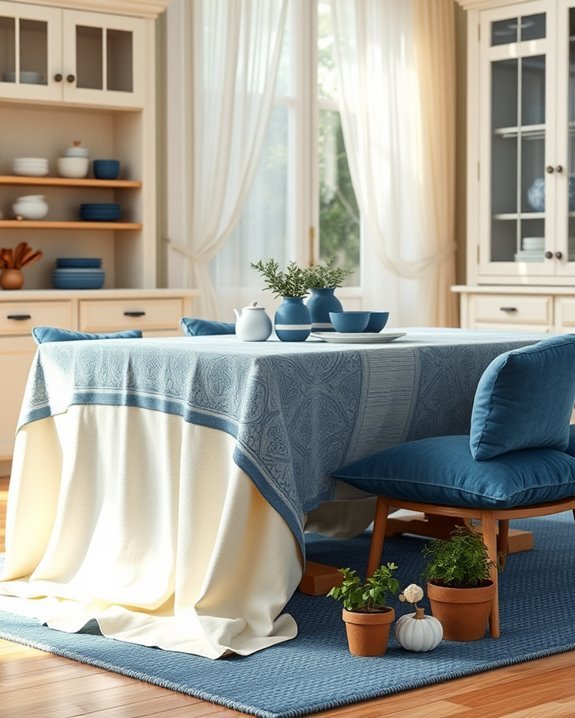 luxurious blue and cream fabrics