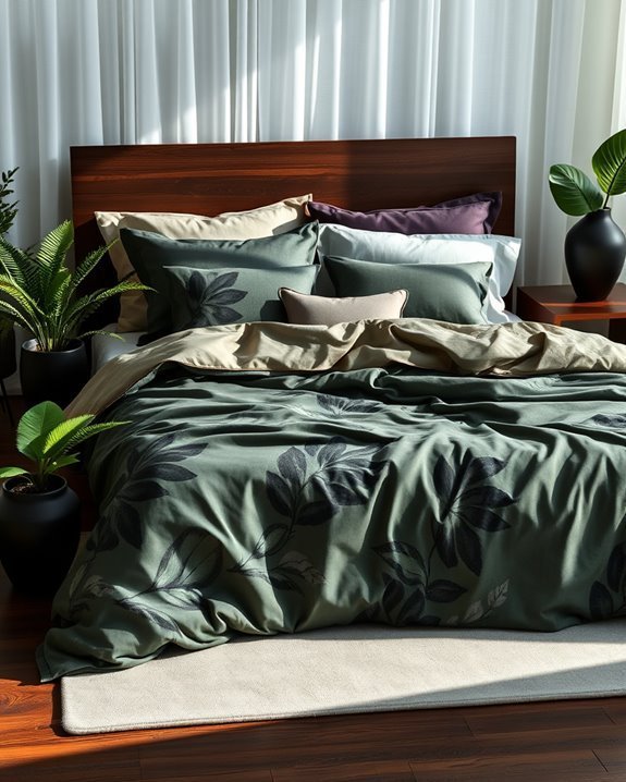 luxurious dark botanical bedding