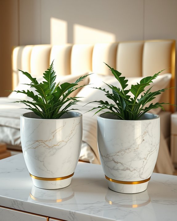 marble planters enhance decor