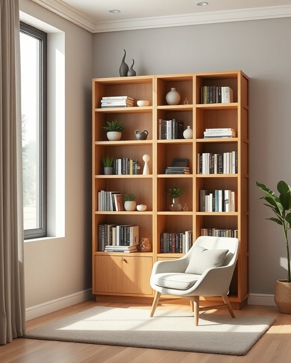 maximize space with corner bookshelves