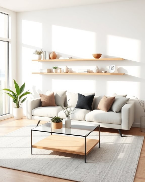maximize space with floating shelves