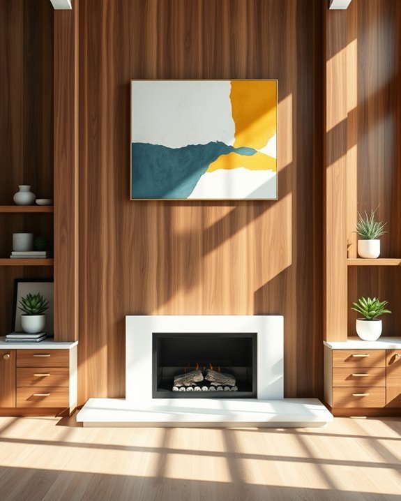 mid century modern fireplace design