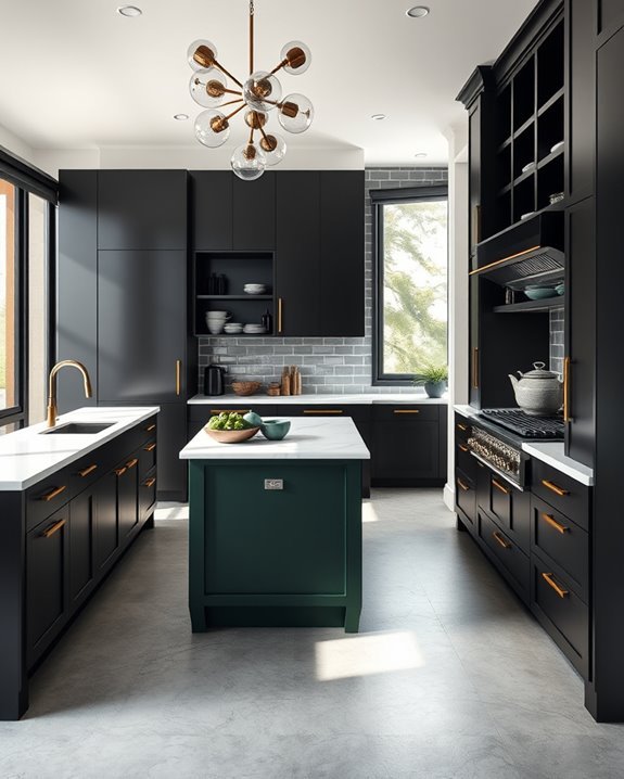 midnight green kitchen accents