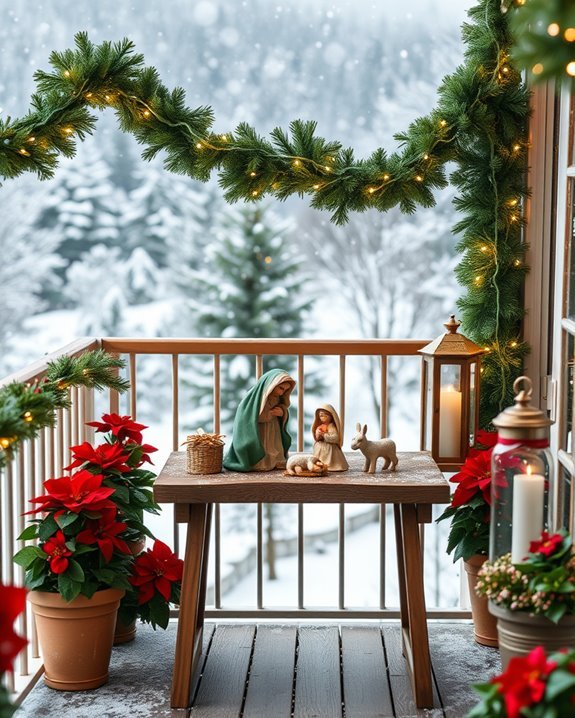 miniature nativity balcony display