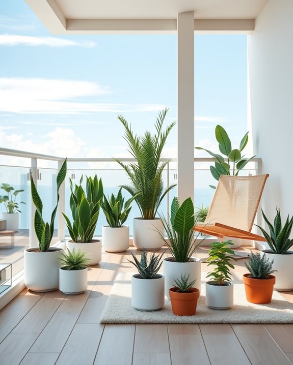 minimalist balcony plant arrangement