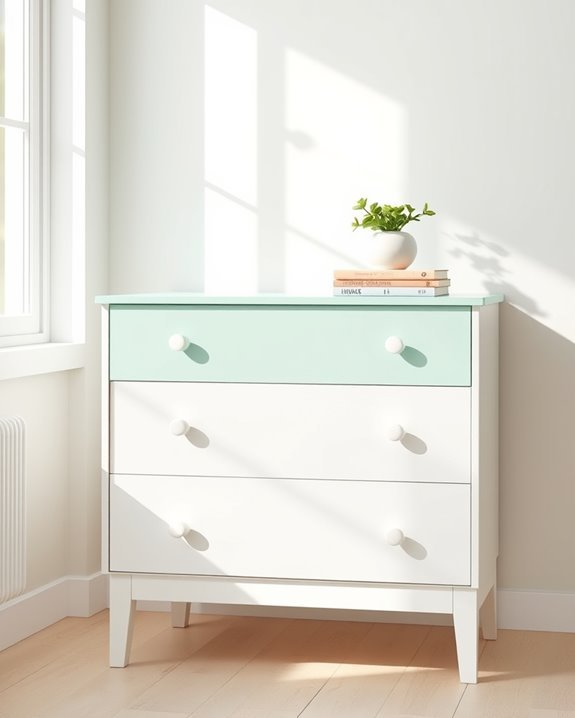 mint and white dresser