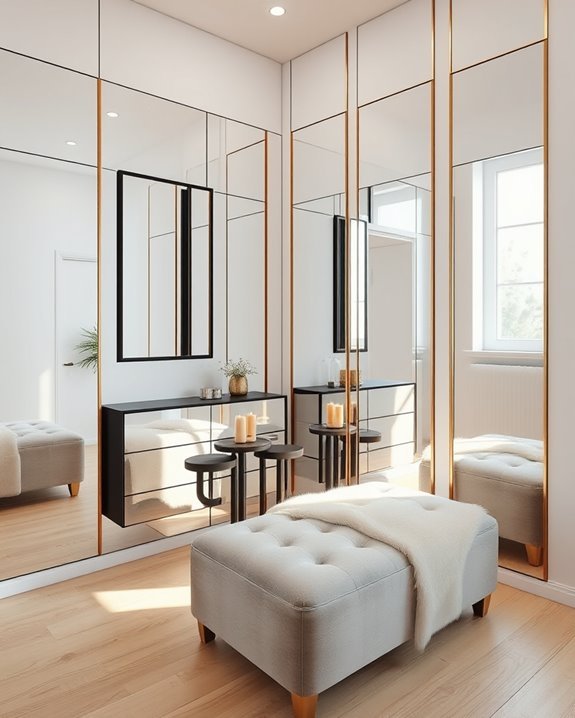 mirrored panels enhance space
