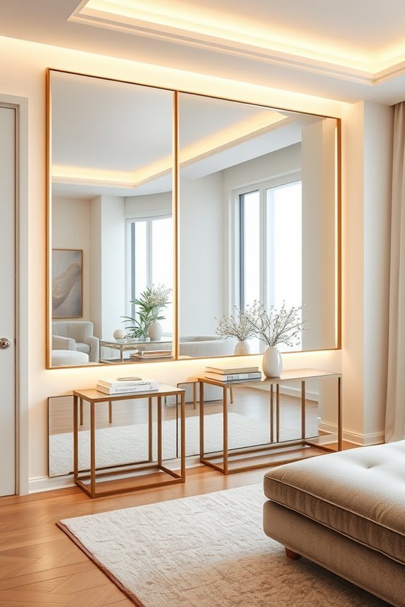mirrored wall with lighting