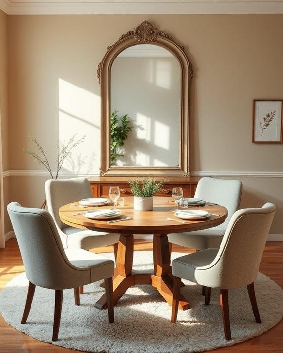 mirrors enhance dining space