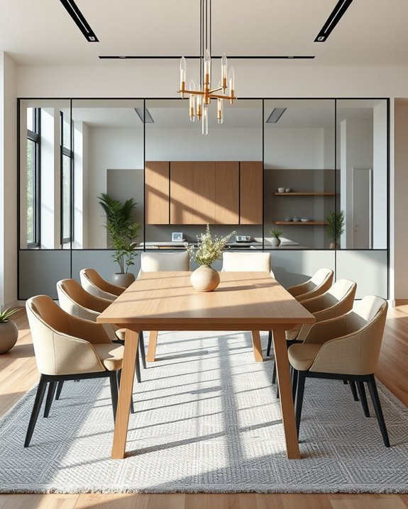 mirrors enhance dining space