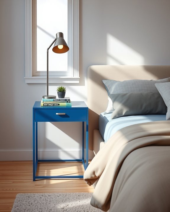 modern blue metal nightstand