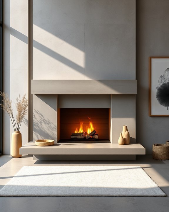 modern concrete fireplace surround