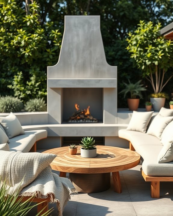 modern outdoor concrete fireplace