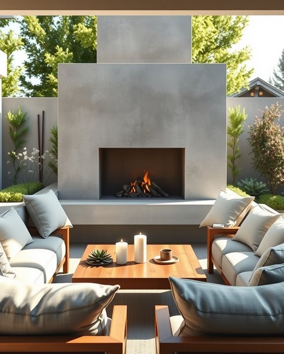 modern outdoor corner fireplace