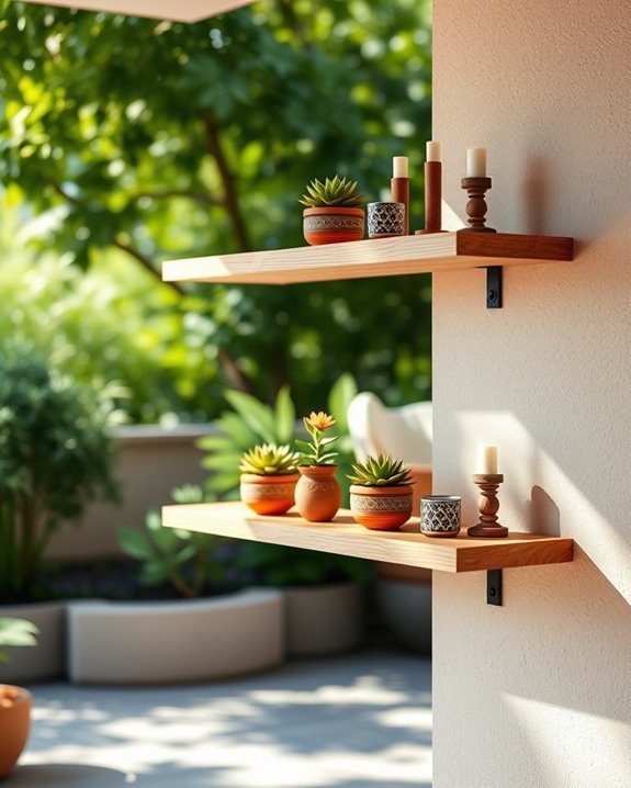 modern patio floating shelves