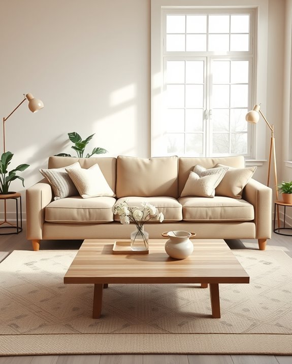 monochromatic beige living room