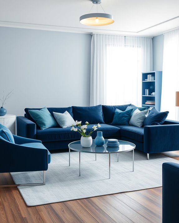 monochromatic blue living room