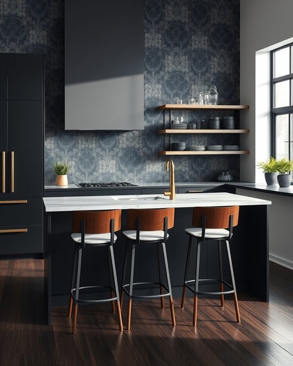moody wallpaper enhances kitchens