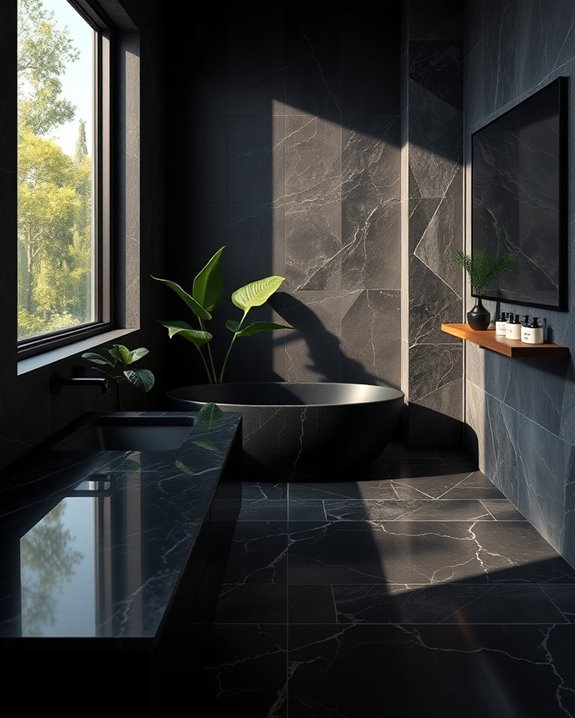 natural stone and dark finishes