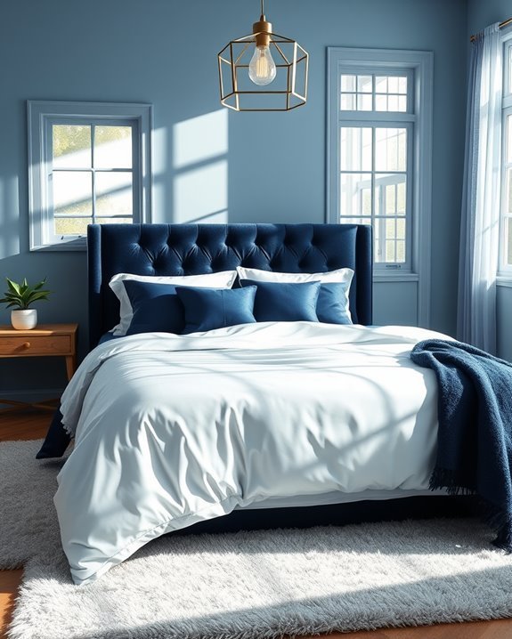 navy accents elevate bedrooms