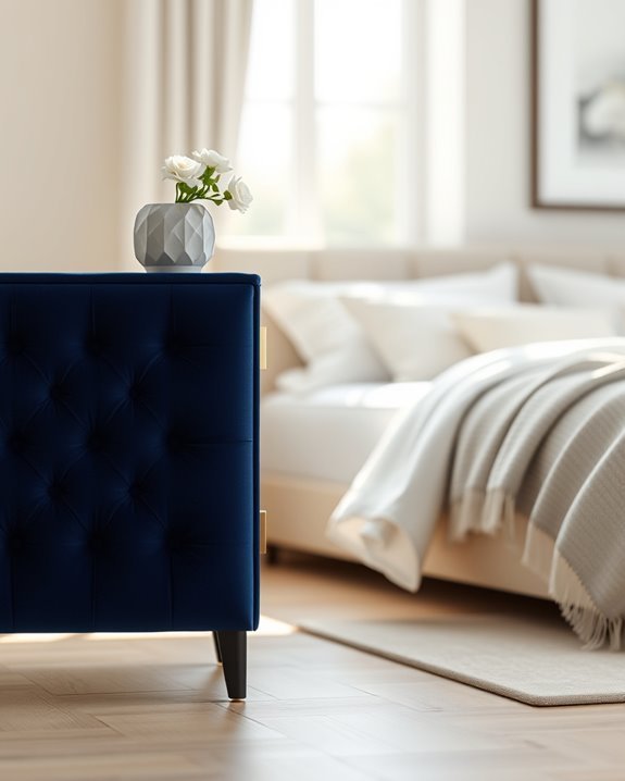 navy blue upholstered nightstand