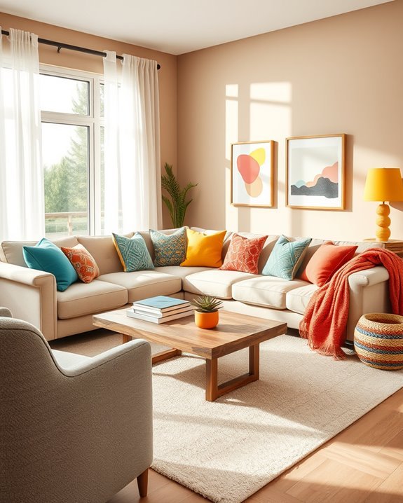 neutral backdrop vibrant accents