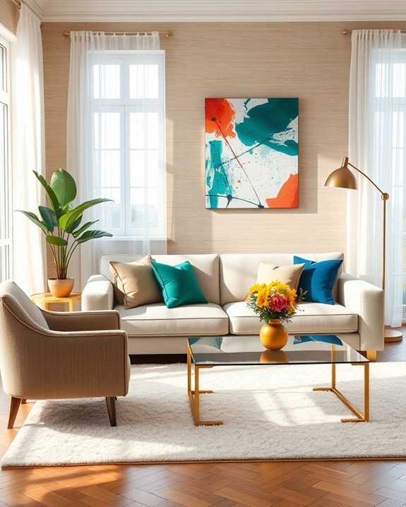 neutral base colorful accents